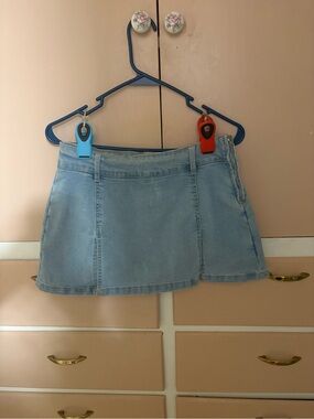 Love Tree Pale Blue Denim Panel Mini Skirt